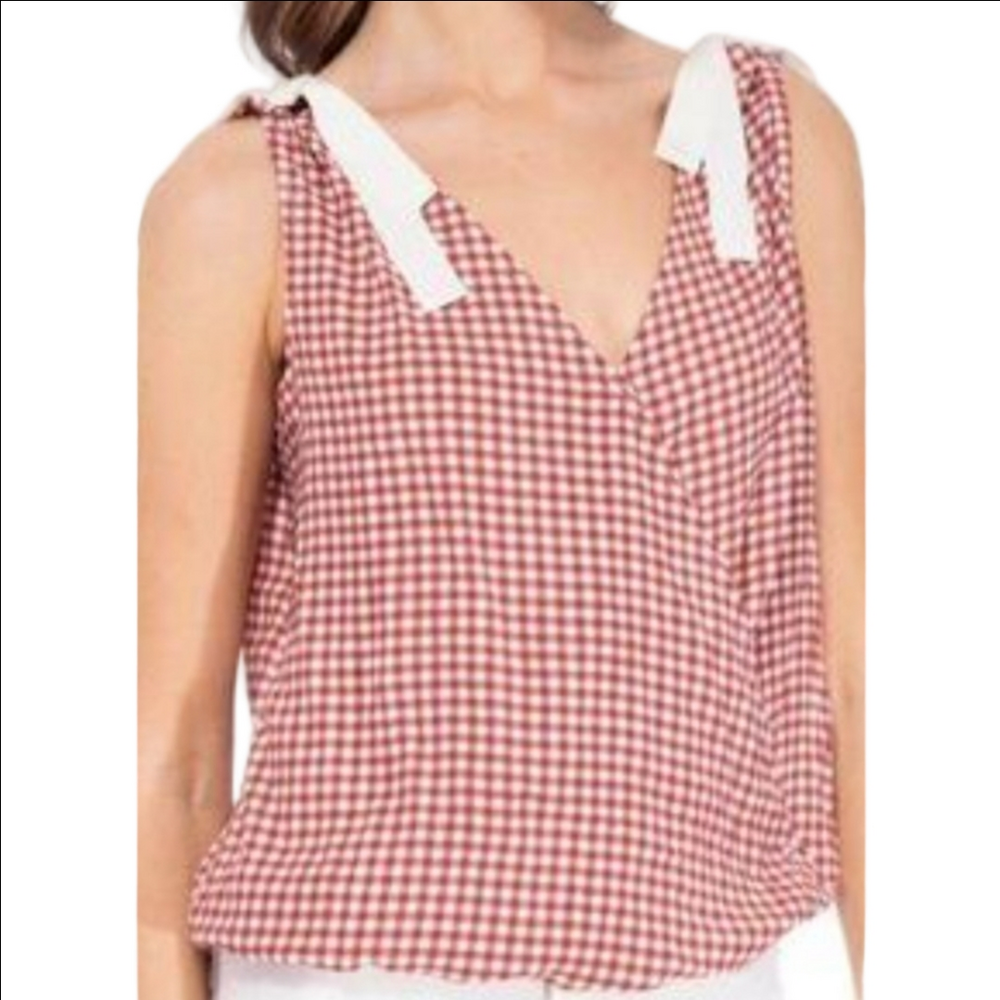 Women's Bobeau Rust White Gingham Wrap Tank Top Size S